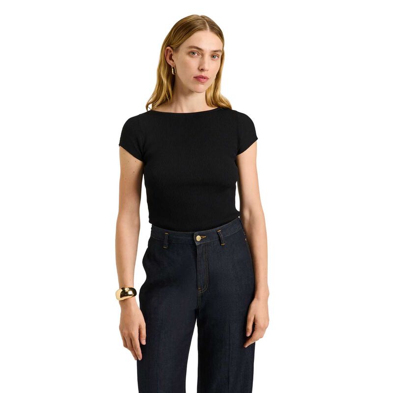 Veronika Maine Ribbed Cap Sleeve Boat Neck Knit image number 3